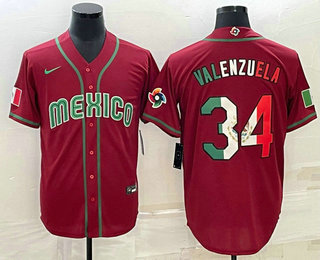 Men%27s Mexico Baseball #34 Fernando Valenzuela 2023 Red Blue World Baseball Classic Stitched Jerseys->2023 world baseball classic->MLB Jersey